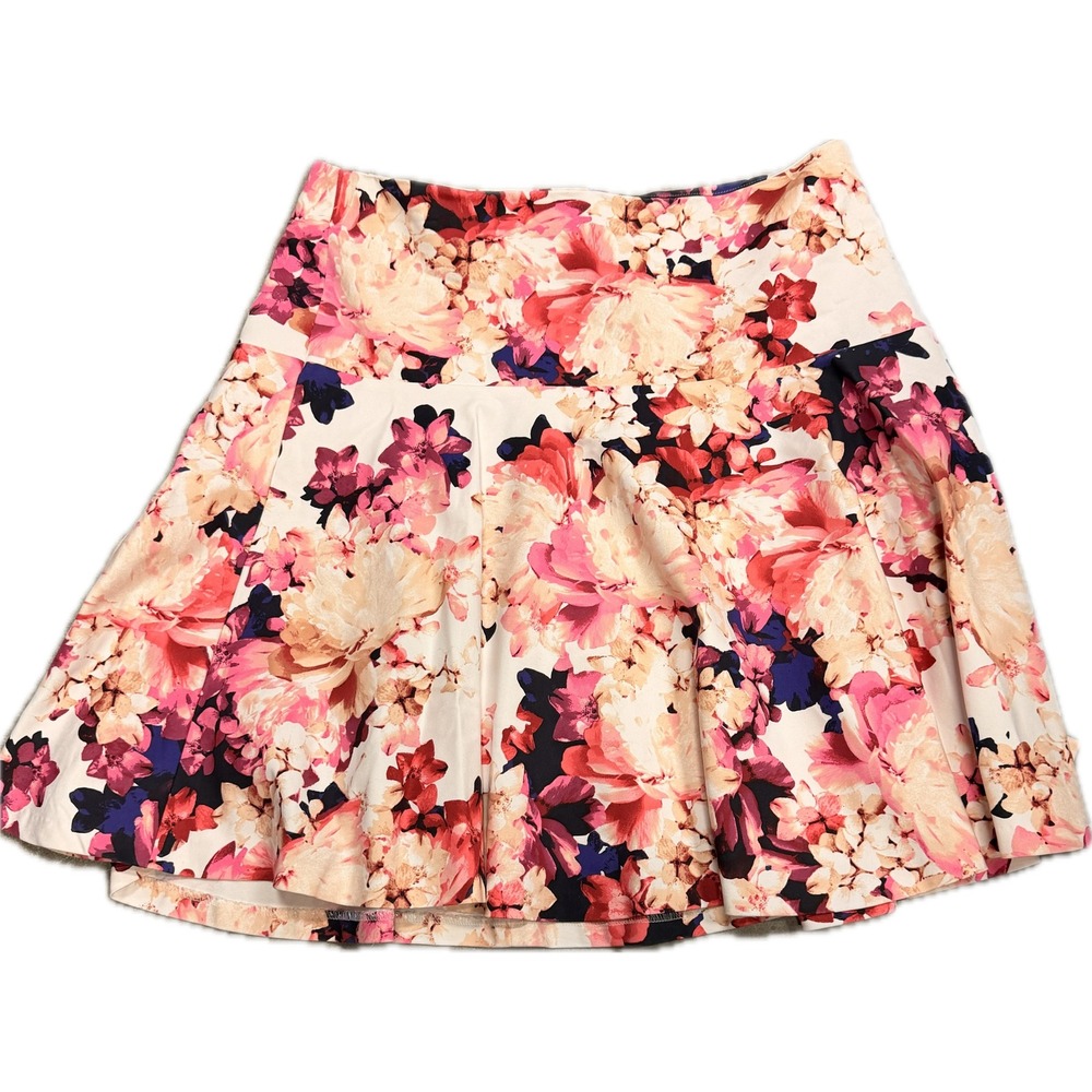 Lane Bryant Floral A-Line Skirt Pink Coral Navy Pleated Drop Waist Size 14